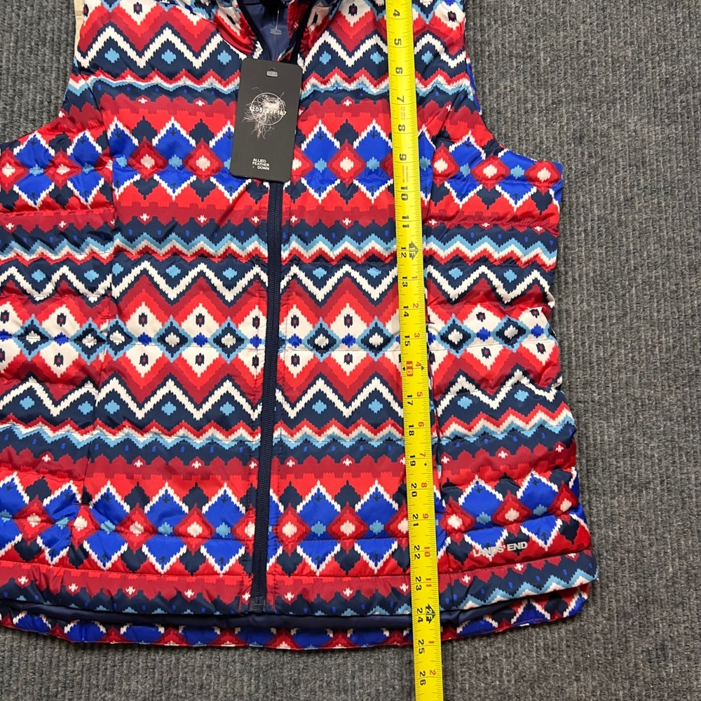 Lands End Womens 600 Down Puffer Vest Red Blue Fair Isle USA Aztec medium New - Picture 4 of 10